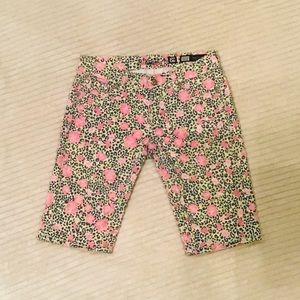 Miss Me Leopard Pink Floral Bermuda Denim Shorts